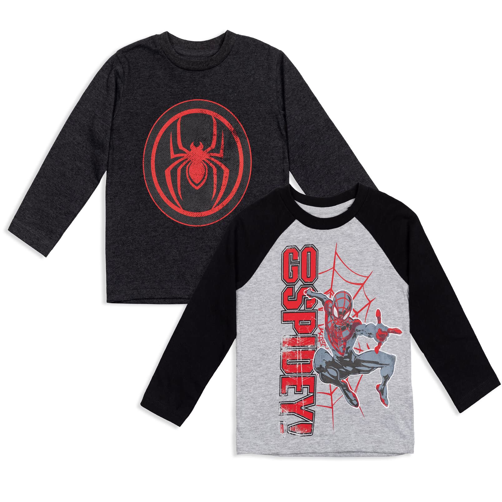 Marvel Avengers Spider-Man Iron Man Captain America Hulk Black Panther Miles 2 Pack Long Sleeve T-Shirts Toddler to Big Kid